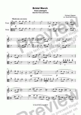 page one of Bridal March, "Here Comes the Bride", for Flute and Viola Duet