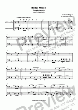 page one of Bridal March, "Here Comes the Bride", for Cello Duet