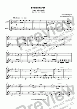 page one of Bridal March, "Here Comes the Bride", for Violin Duet