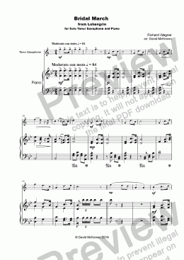 page one of Bridal March, "Here Comes the Bride", for solo Tenor Saxophone and Piano