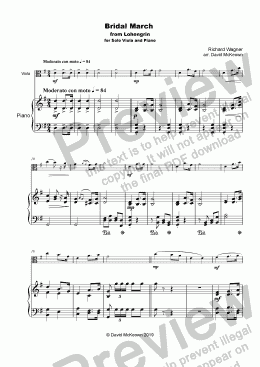 page one of Bridal March, "Here Comes the Bride", for solo Viola and Piano