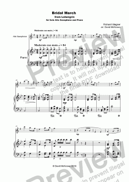page one of Bridal March, "Here Comes the Bride", for solo Alto Saxophone and Piano