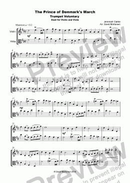 page one of Trumpet Voluntary, (Prince of Denmark's March), for Violin and Viola Duet