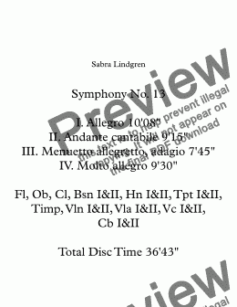 page one of Symphony No. 13 II. Andante cantabile