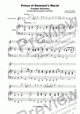 page one of Trumpet Voluntary, (Prince of Denmark's March), for solo Alto Saxophone and Piano