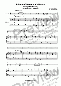 page one of Trumpet Voluntary, (Prince of Denmark's March), for solo Horn in F and Piano