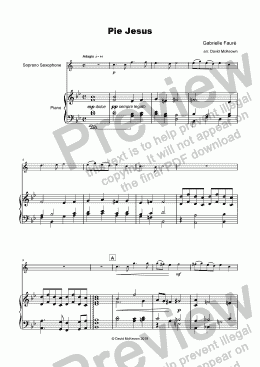 page one of Pié Jesus, from Fauré's Requiem, Solo for Soprano Saxophone and Piano