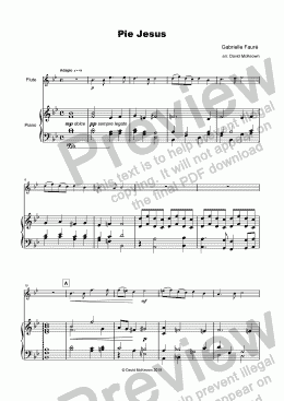 page one of Pié Jesus, from Fauré's Requiem, Solo for Flute and Piano