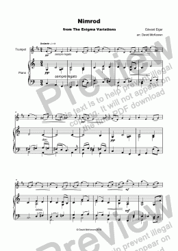 page one of Nimrod, from the Enigma variations by Elgar, for Trumpet and Piano