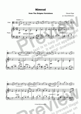 page one of Nimrod, from the Enigma variations by Elgar, for Viola and Piano