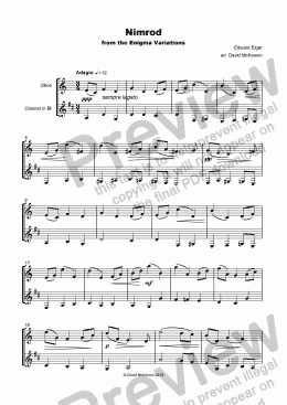 page one of Nimrod, from the Enigma variations by Elgar, for Oboe and Clarinet Duet