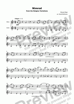 page one of Nimrod, from the Enigma variations by Elgar, for Oboe and Violin Duet