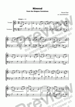 page one of Nimrod, from the Enigma variations by Elgar, for Trumpet and Trombone Duet