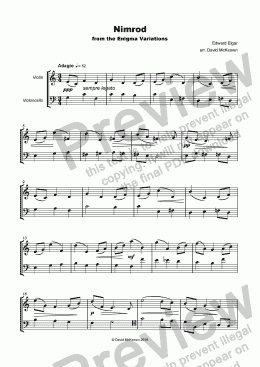 page one of Nimrod, from the Enigma variations by Elgar, for Violin and Cello Duet