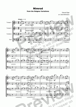 page one of Nimrod, from the Enigma variations by Elgar, for Brass Quartet