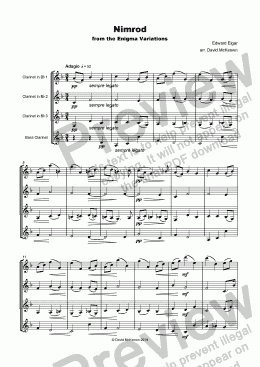 page one of Nimrod, from the Enigma variations by Elgar, for Clarinet Quartet