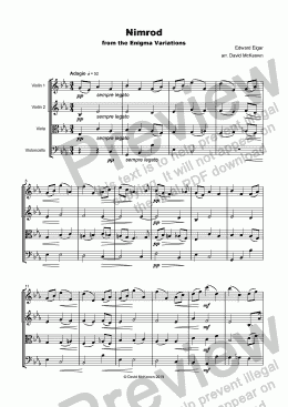 page one of Nimrod, from the Enigma variations by Elgar, for String Quartet