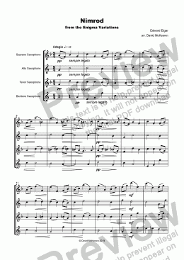 page one of Nimrod, from the Enigma variations by Elgar, for Saxophone Quartet