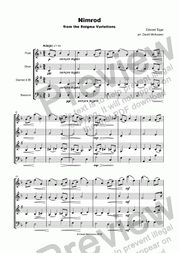 page one of Nimrod, from the Enigma variations by Elgar, for Wind Quartet