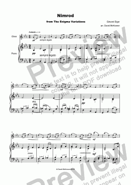 page one of Nimrod, from the Enigma variations by Elgar, for Oboe and Piano