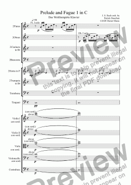 page one of Prelude and Fugue 1 in C by J. S. Bach for Orchestra