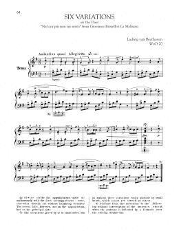 page one of Six Variations On "Nel Cor Piu Non Mi Sento" (Piano Solo)