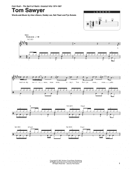 page one of Tom Sawyer (Drums Transcription)