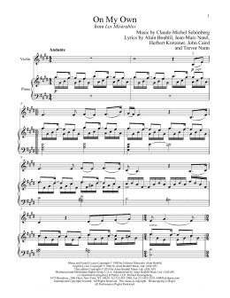 page one of On My Own (from Les Miserables) (Violin and Piano)