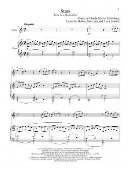 page one of Stars (from Les Miserables) (Violin and Piano)