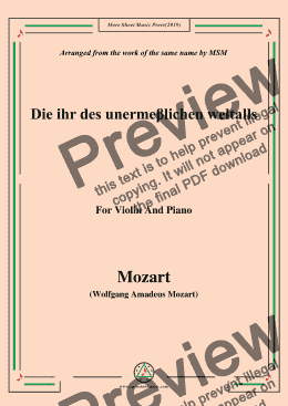 page one of Mozart-Die ihr des unermeβlichen weltalls,for Violin and Piano