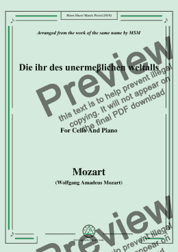 page one of Mozart-Die ihr des unermeβlichen weltalls,for Cello and Piano