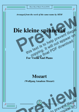 page one of Mozart-Die kleine spinnerin,for Violin and Piano