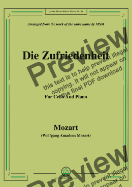 page one of Mozart-Die zufriedenheit,for Cello and Piano