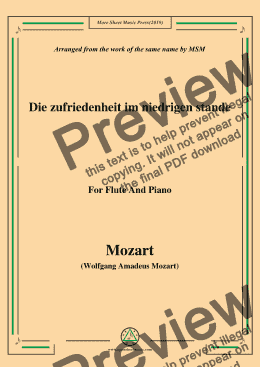 page one of Mozart-Die zufriedenheit im niedrigen stande,for Flute and Piano