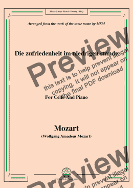 page one of Mozart-Die zufriedenheit im niedrigen stande,for Cello and Piano