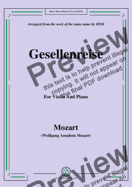 page one of Mozart-Gesellenreise,for Violin and Piano