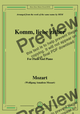 page one of Mozart-Komm,liebe zither,for Flute and Piano