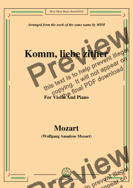 page one of Mozart-Komm,liebe zither,for Violin and Piano