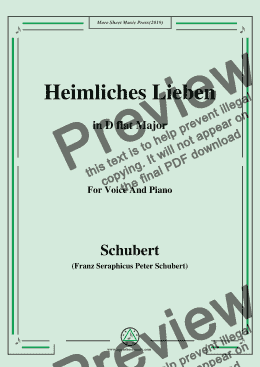 page one of Schubert-Heimliches Lieben,Op.106 No.1,in D flat Major,for Voice&Piano