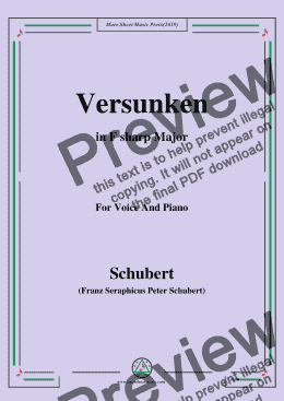 page one of Schubert-Versunken,in F sharp Major,for Voice&Piano