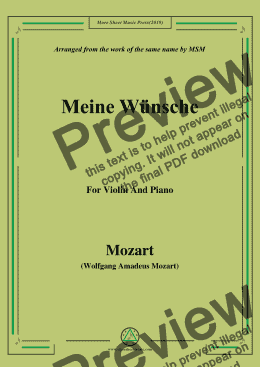 page one of Mozart-Meine wünsche,for Violin and Piano