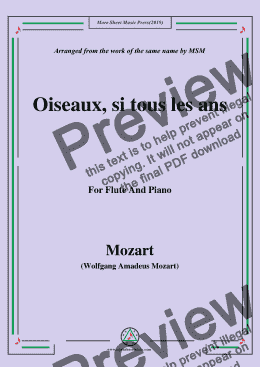 page one of Mozart-Oiseaux,si tous les ans,for Flute and Piano