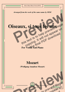 page one of Mozart-Oiseaux,si tous les ans,for Violin and Piano