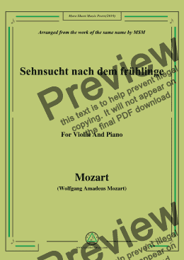 page one of Mozart-Sehnsucht nach dem frühlinge,for Violin and Piano