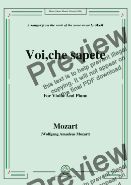 page one of Mozart-Voi,che sapete,for Violin and Piano