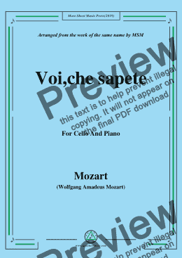 page one of Mozart-Voi,che sapete,for Cello and Piano