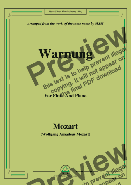 page one of Mozart-Warnung,for Flute and Piano