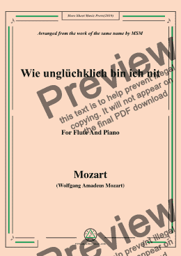 page one of Mozart-Wie unglüchklich bin ich nit,for Flute and Piano