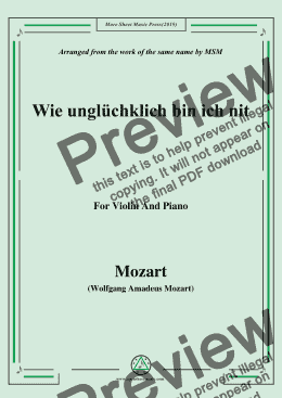 page one of Mozart-Wie unglüchklich bin ich nit,for Violin and Piano