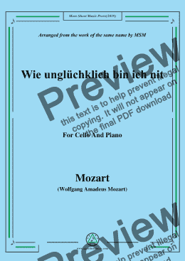 page one of Mozart-Wie unglüchklich bin ich nit,for Cello and Piano